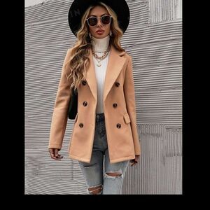 SHEIN Super Cute Double Breasted Pea Coat in Khaki- NWOT- size small